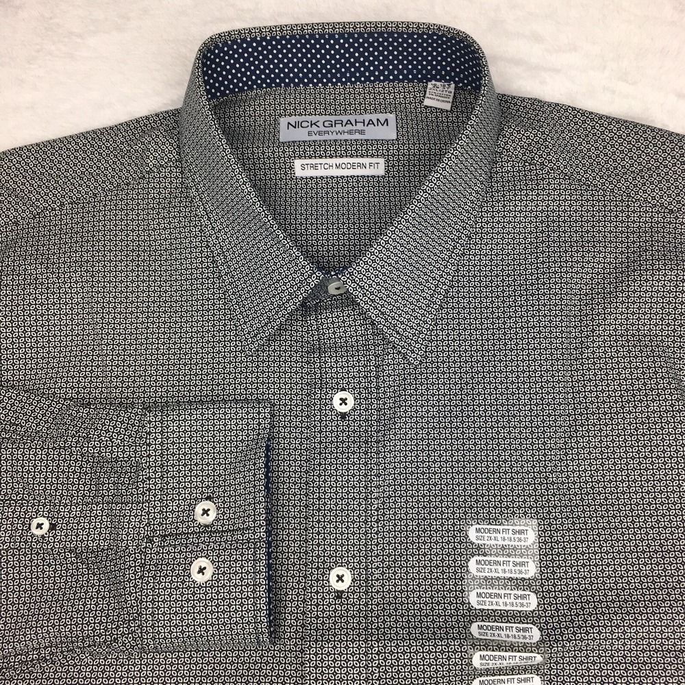 Nick Graham Everywhere Men's Dress Shirt 2XL 18-18.5-36/37 Black Print NWT!